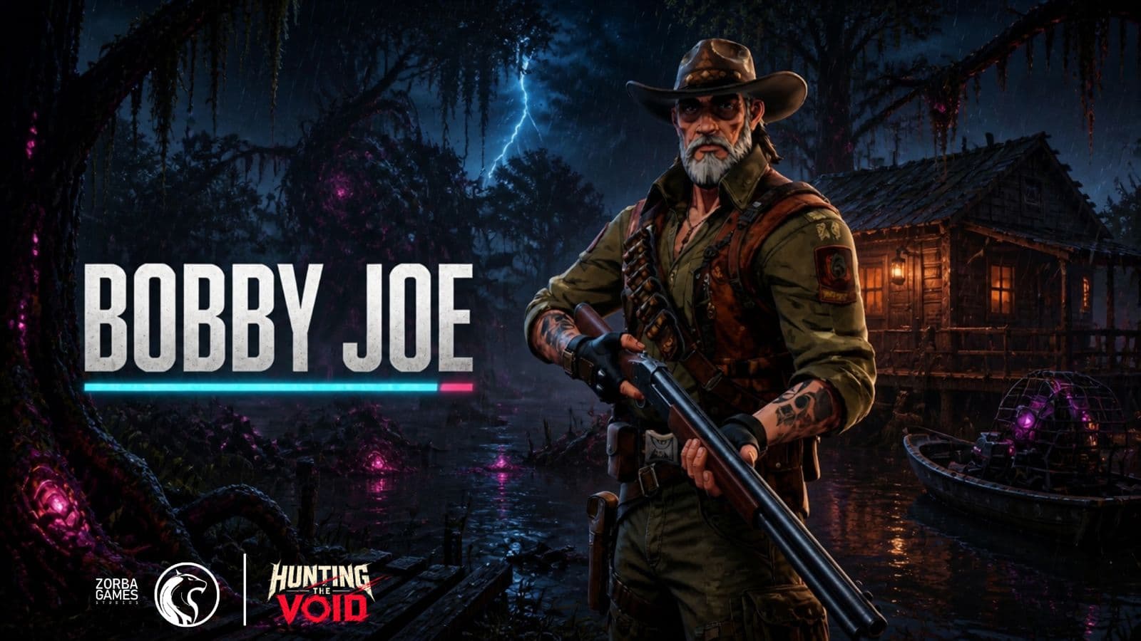 Bobby Joe with his shotgun and dog in the swamp